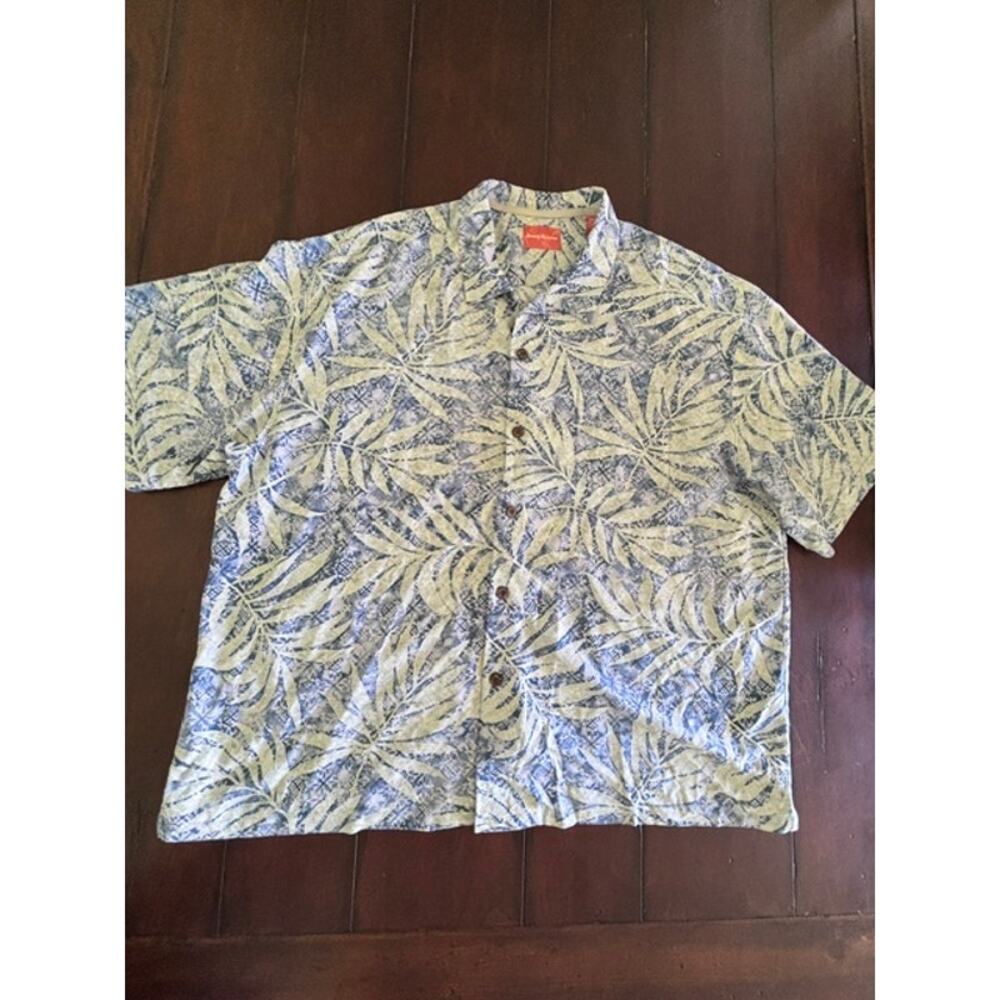 Tommy Bahama Mens XXL Tropical Leaf Print Shirt Blue Green Short Sleeve 2XL